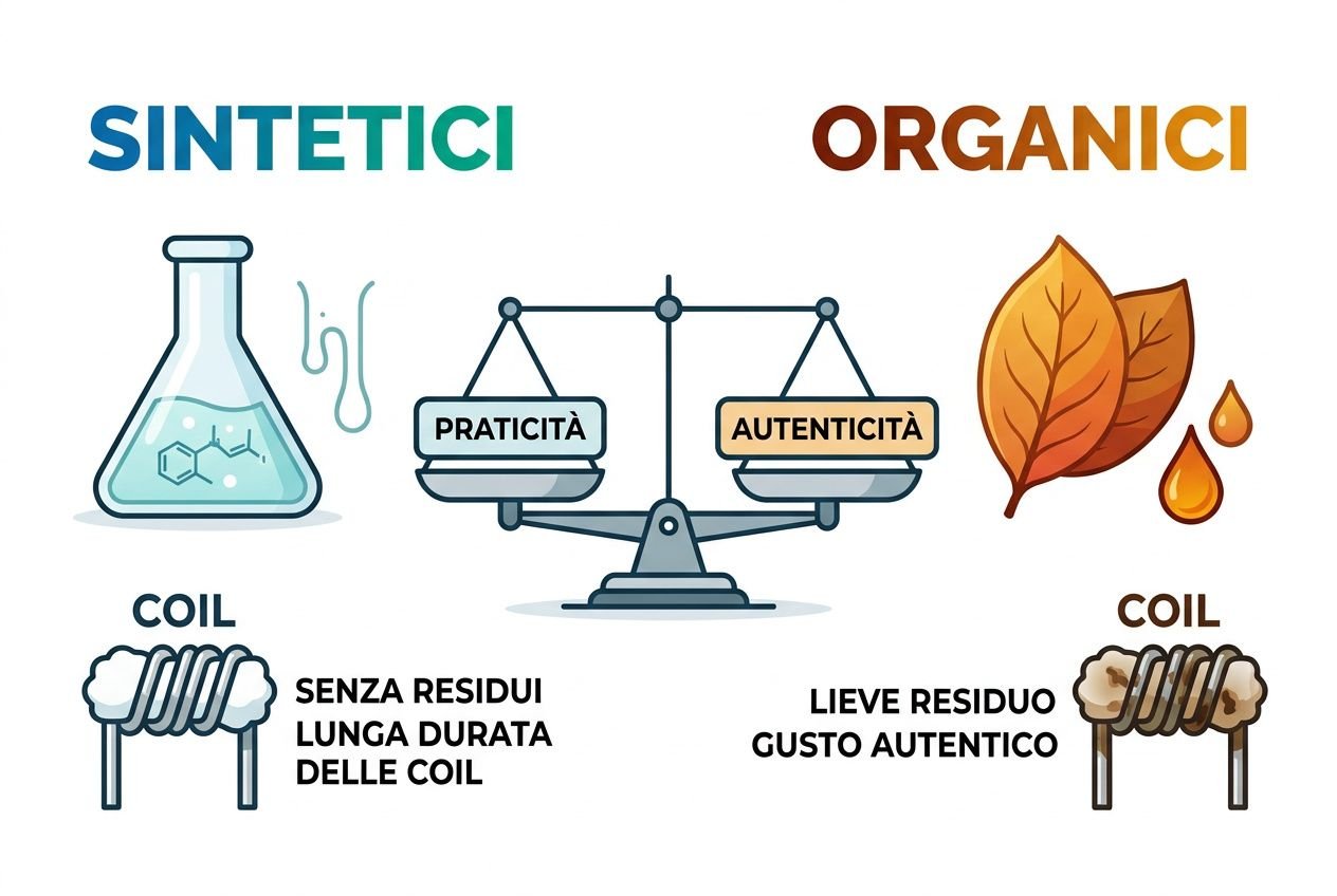 Alt text: Bilancia con vasetto di tabacco sintetico e foglie secche: confronta tabacchi chiari e scuri sigaretta elettronica, evidenziando praticità e autenticità.