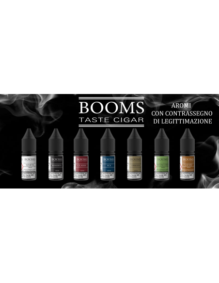 Boons Taste Cigar: sette flaconi di liquidi agli aromi di tabacco, caramello e vaniglia, banner pubblicitario. La storia dei liquidi Ry4.