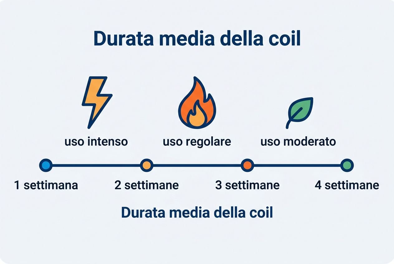 Durata media della coil con segnali di uso intenso, uso regolare e uso moderato lungo 1–4 settimane, per capire quando cambiare coil.