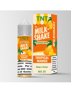 Liquido sigaretta elettronica fruttato Milk Shake Mango Mix 20: confezione e flacone con etichetta colorata e aromi tropicali.